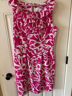 Banana Republic Pink and White Ruffled Sheath Dress